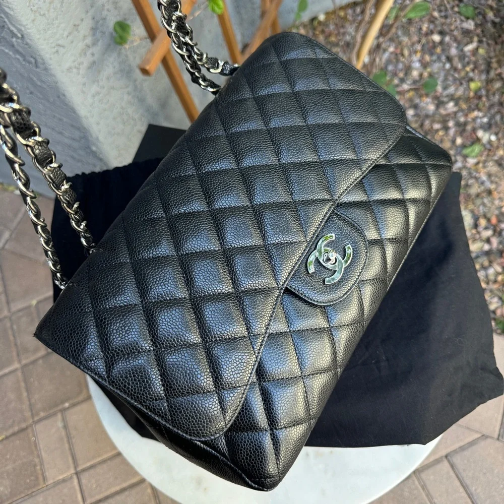 SOLD Chanel Caviar Leather Jumbo Single Flap Shoulder Bag - Picture 5 of 16